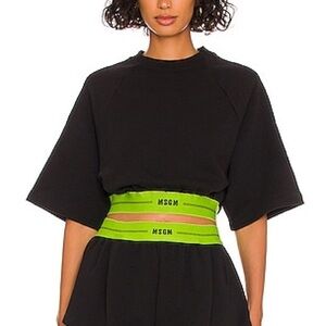 Set- MSGM Black Top with Neon Green Logo Band